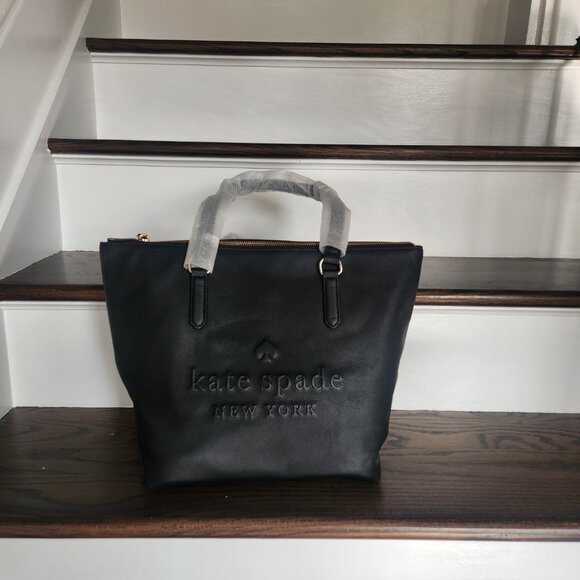 NWOT - Kate Spade Larchmont Avenue Logo Large Tote Bag Black 100% Leather - Picture 7 of 14